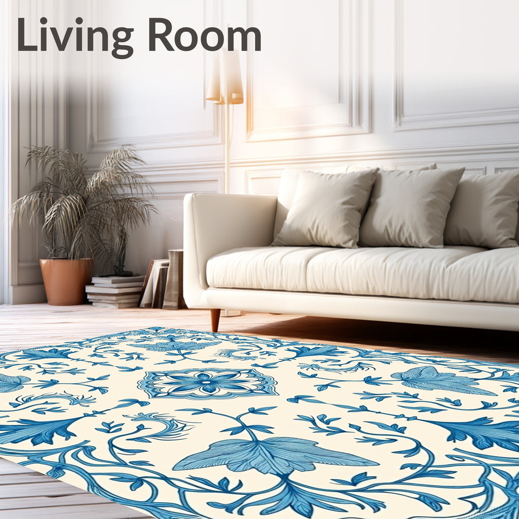 Classic Blue Floral Vine Mandala Rug