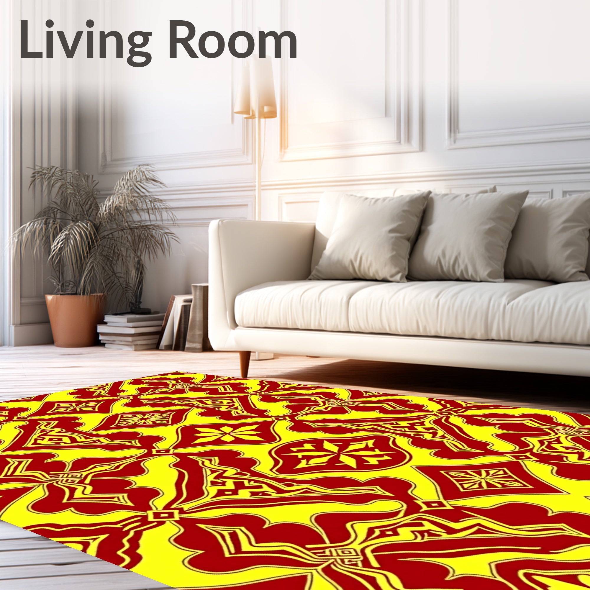 Red Yellow Ornate Geometric Pattern Rug