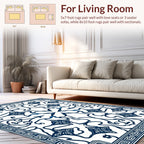 Symmetrical Blue White Floral Arrangement Rug