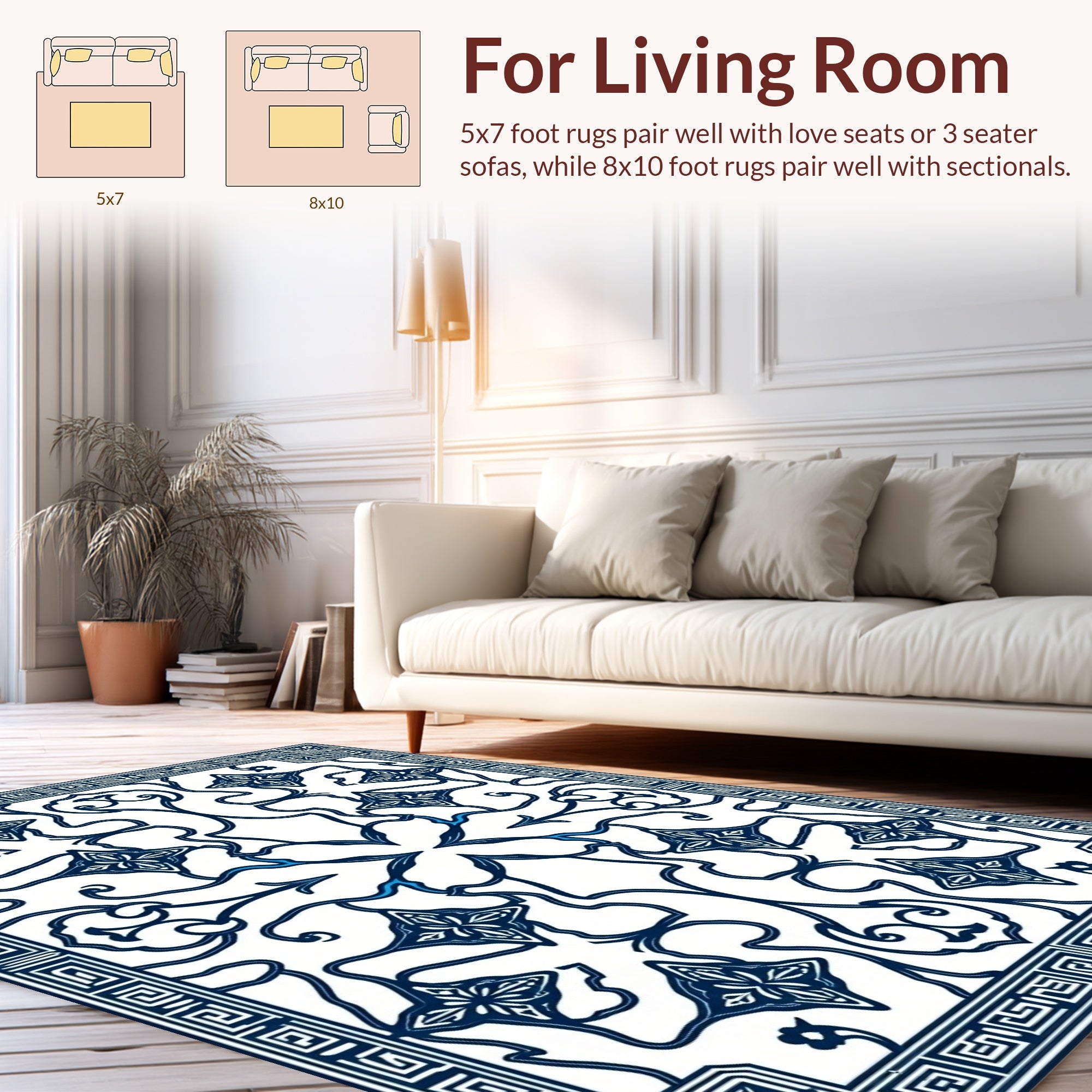 Symmetrical Blue White Floral Arrangement Rug