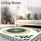 Classic Green Gold Floral Medallion Rug