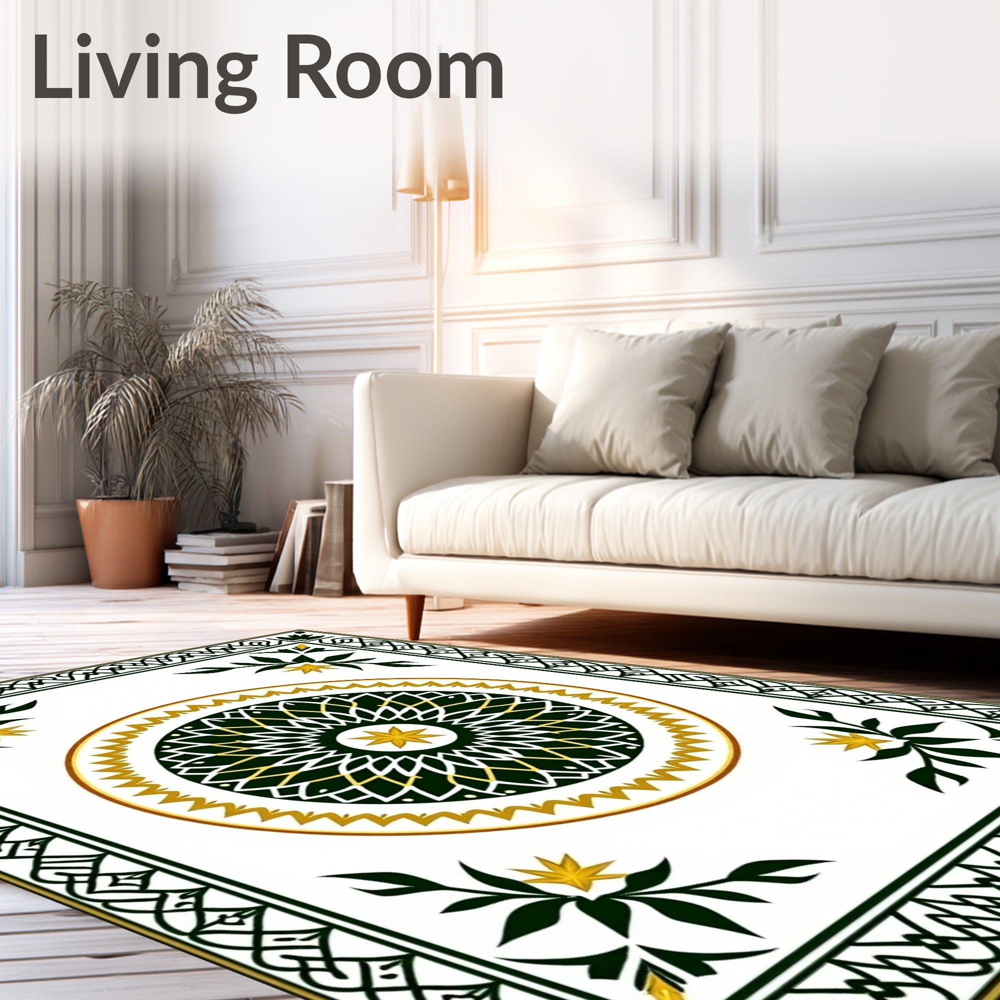 Classic Green Gold Floral Medallion Rug