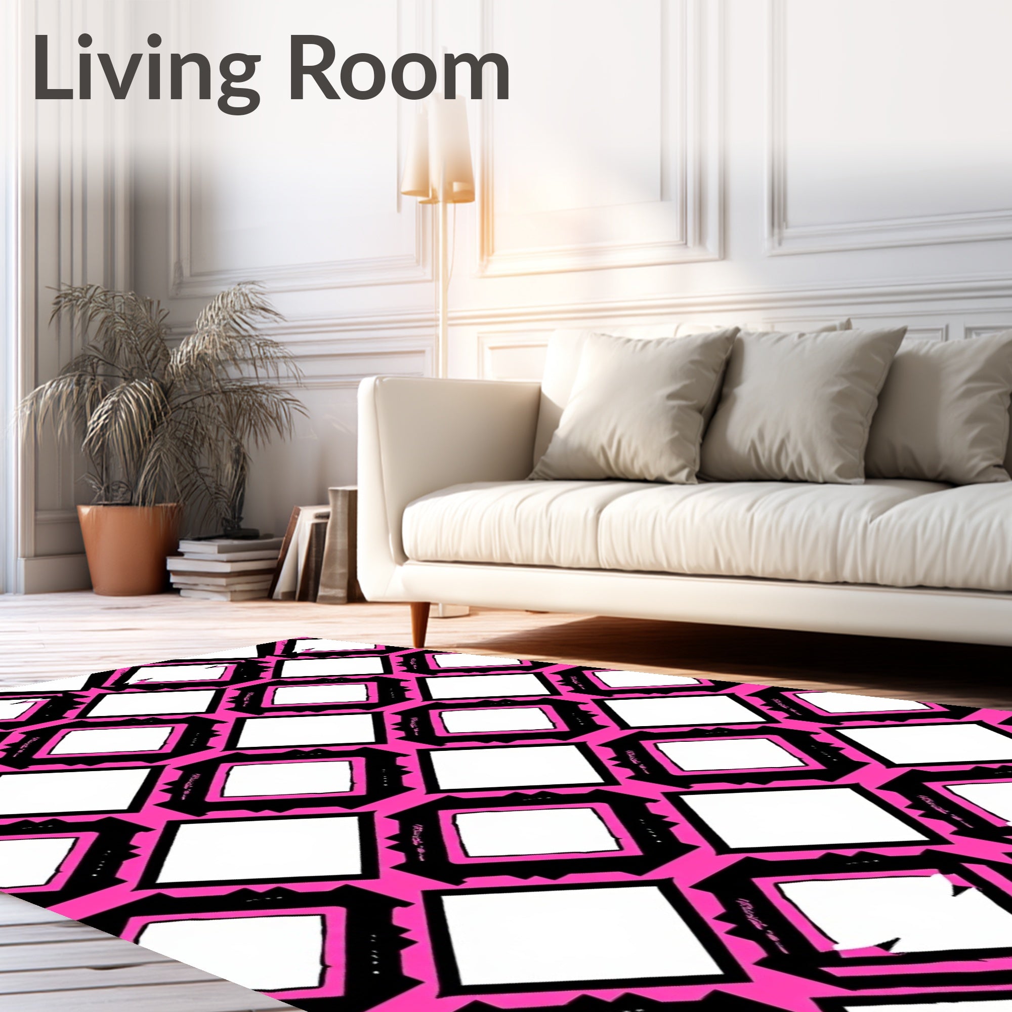 Bold Pink Black Diamond Geometric Rug