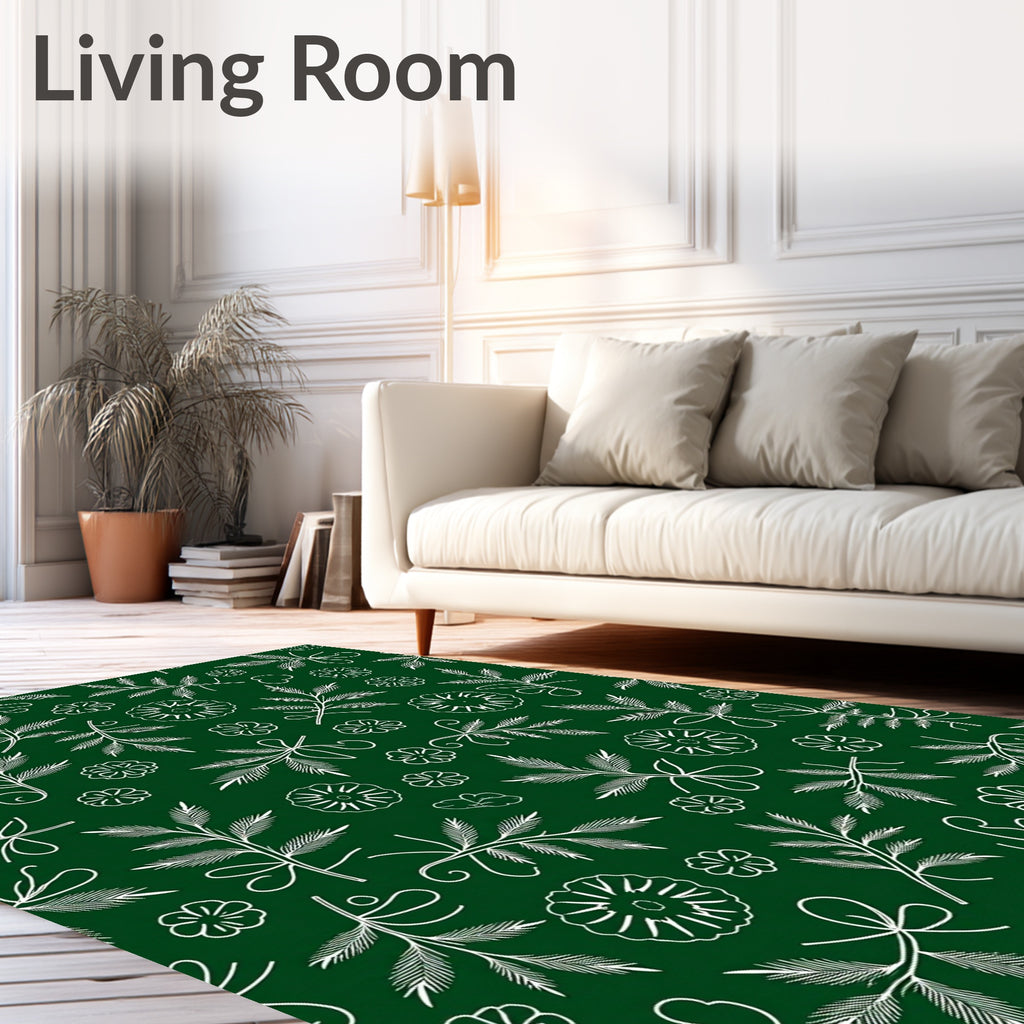 Botanical Nature Sketch Pattern Rug