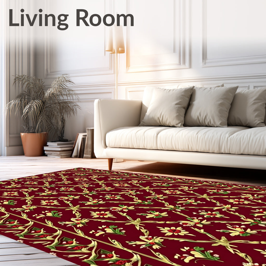 Rich Red Floral Lattice Pattern Rug