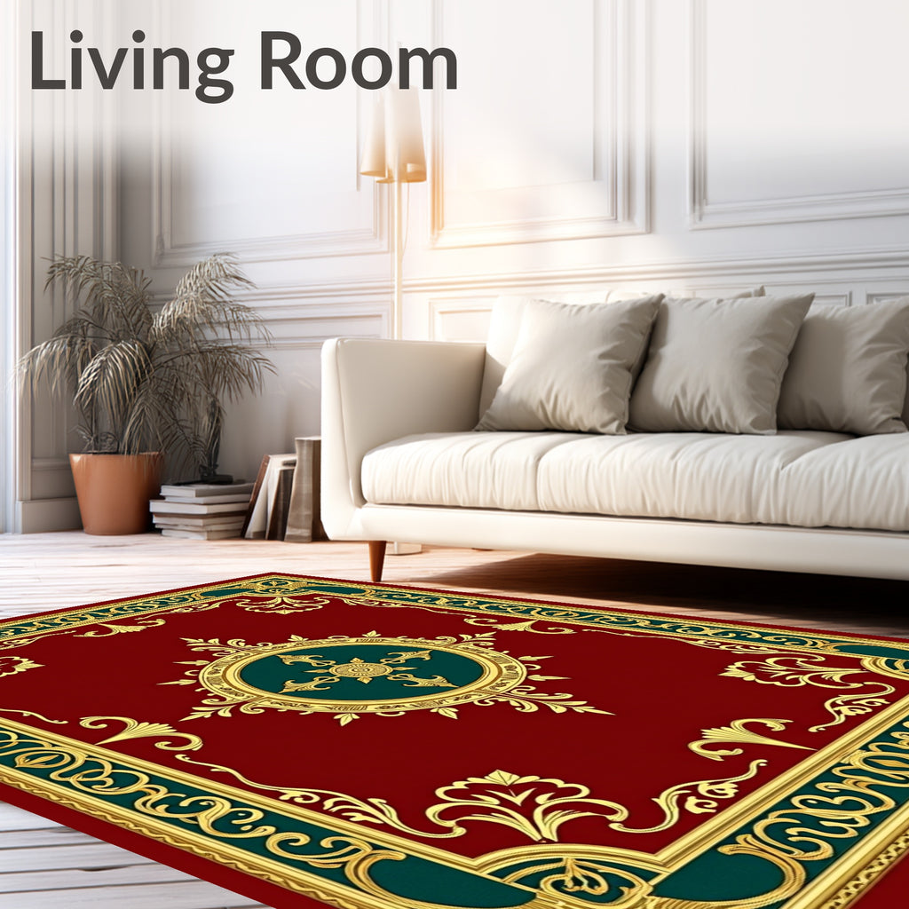 Crimson Gold Green Ornate Rug