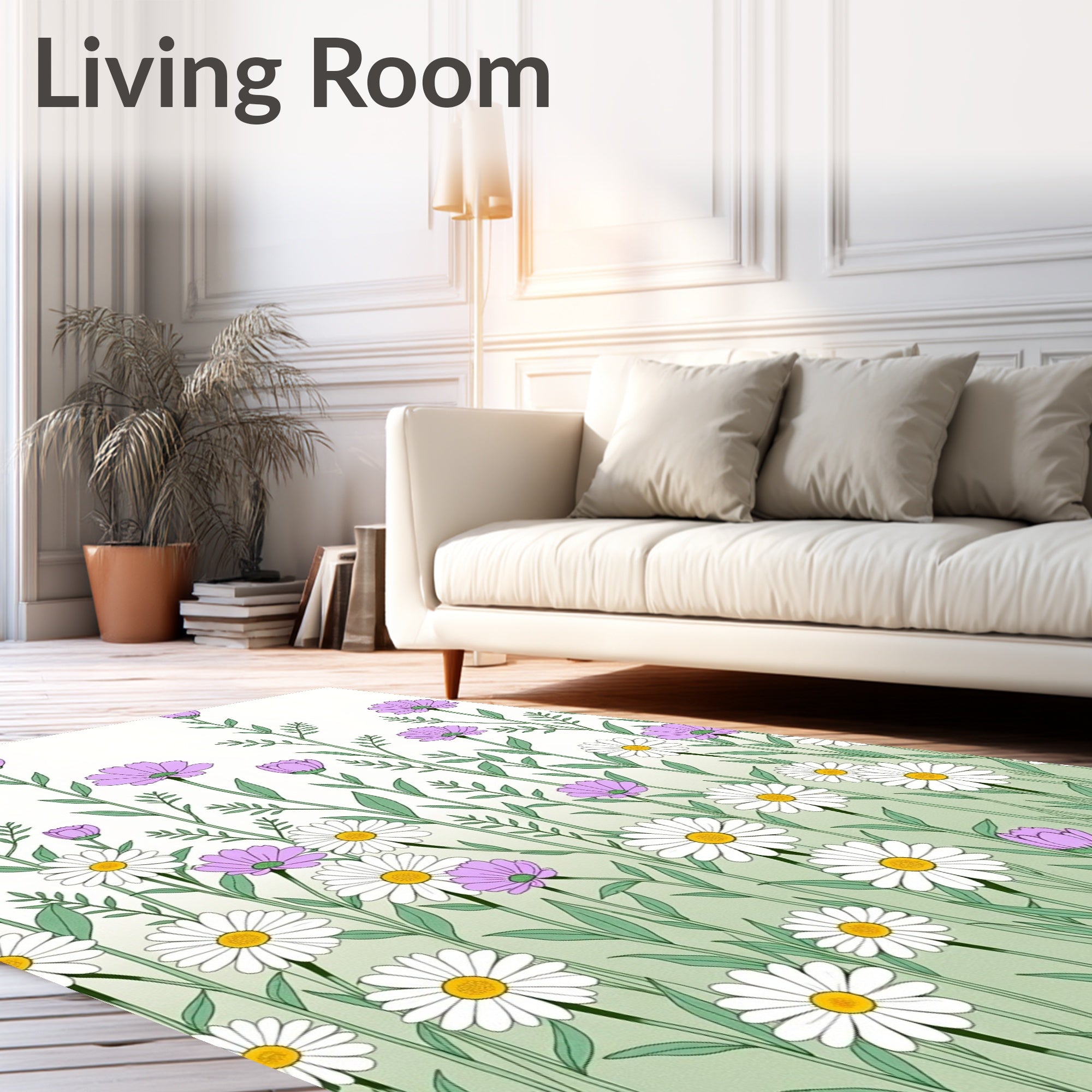 Delicate Floral Patterned Border Rug