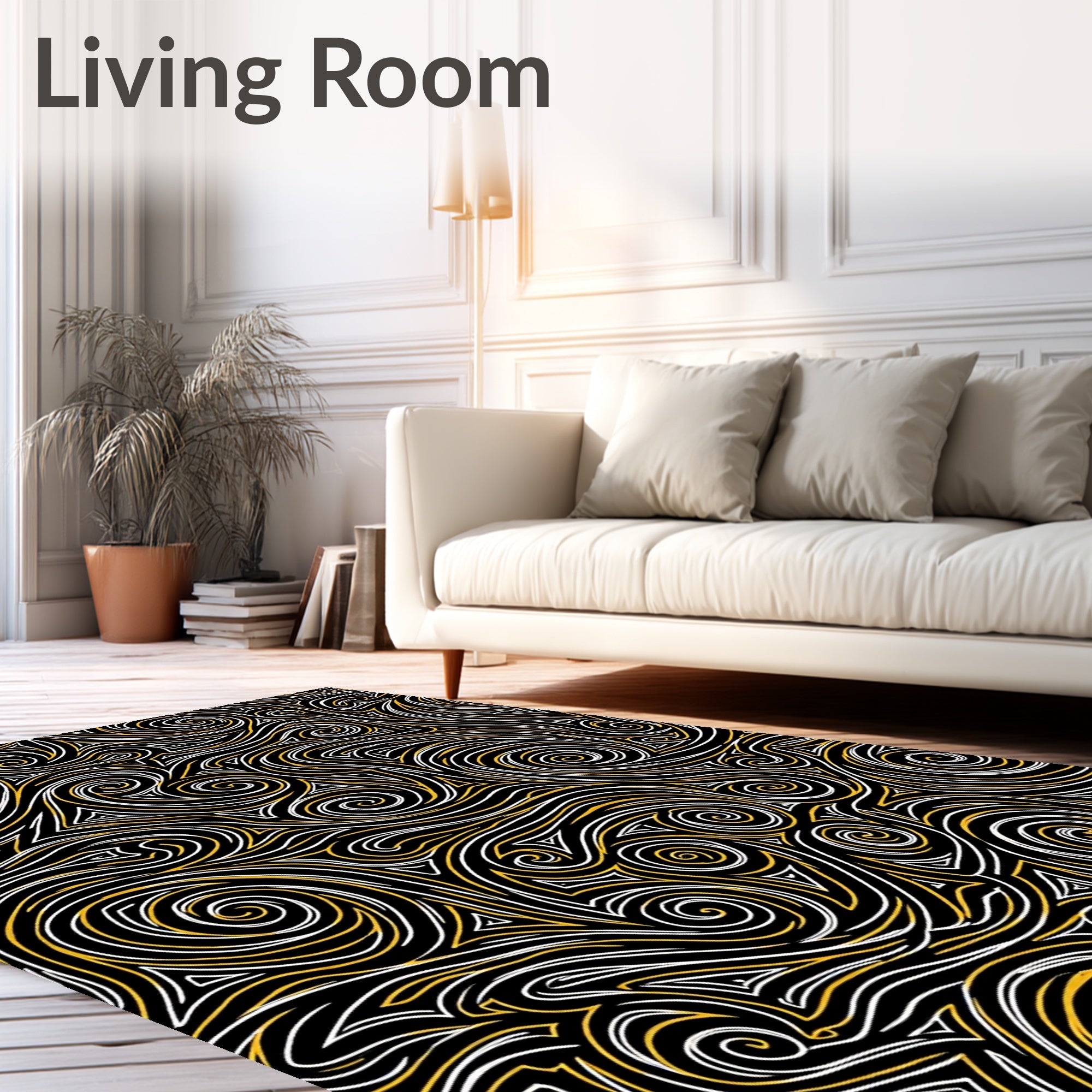 Bold Swirls Black Gold Pattern Rug