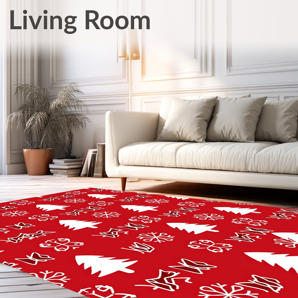 Festive Winter Tree Snowflake Pattern Rug