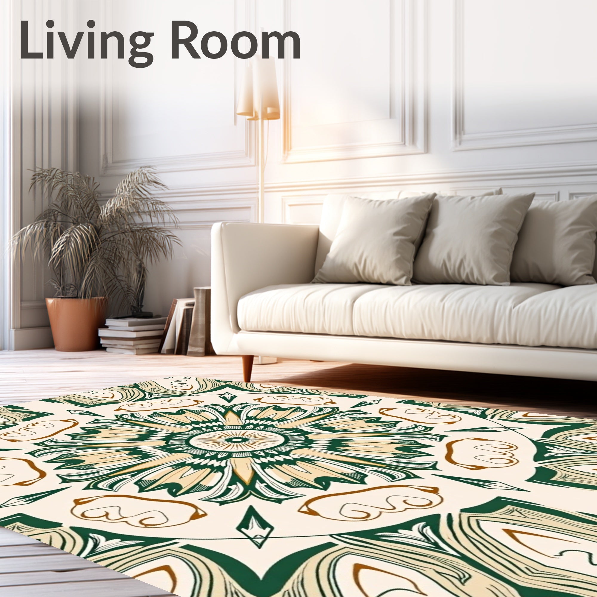 Archway Green Ivory Floral Medallion Rug