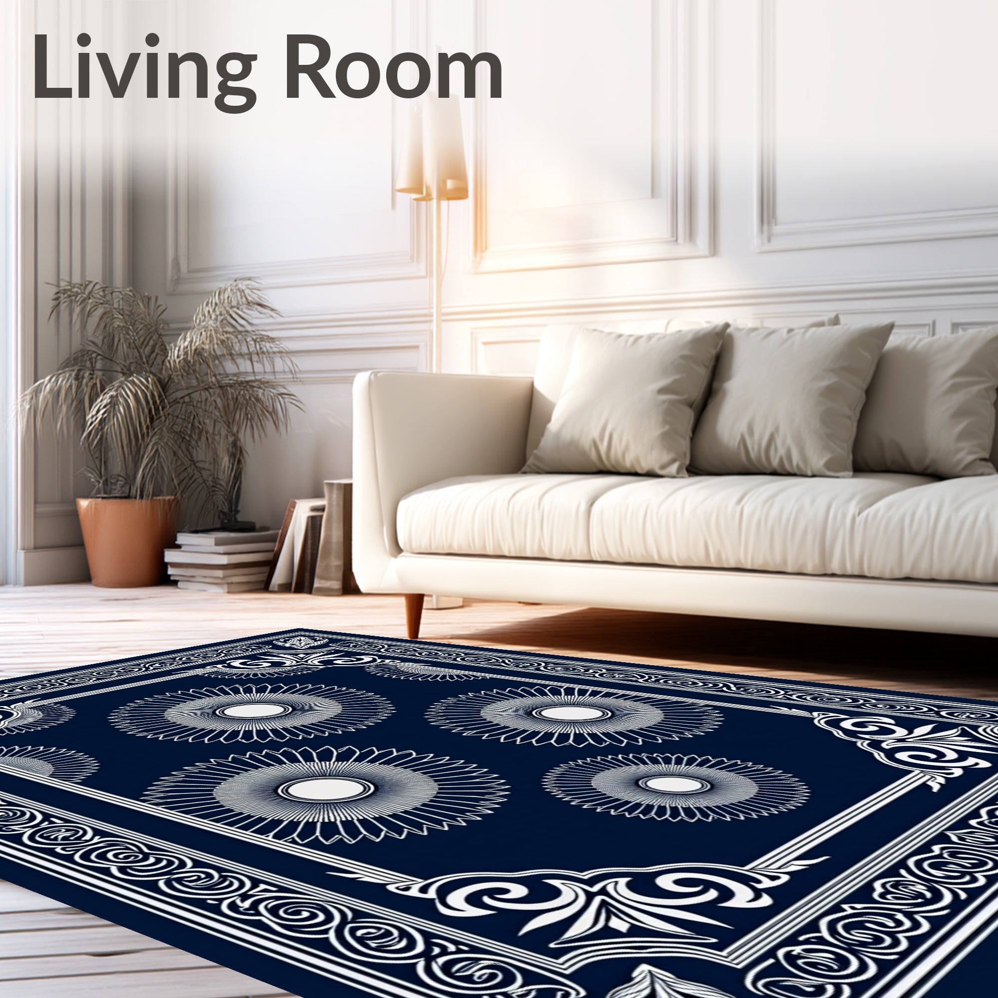 Classic Sunburst Floral Navy Design Rug