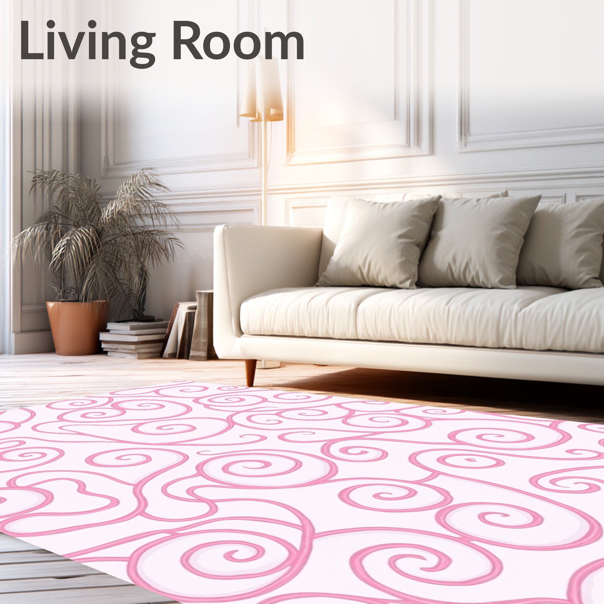 Pink Swirl Vine Pattern Rug