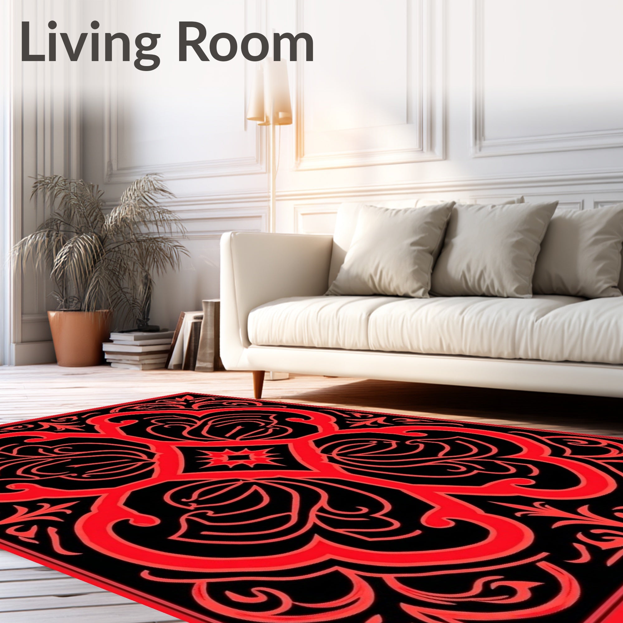 Bold Red Floral Symmetry Design Rug