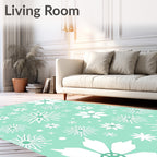 Mint Green Floral Snowflake Print Rug