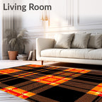 Bold Orange Red Black Plaid Design Rug