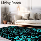 Turquoise Floral Tree Mandala Art Rug