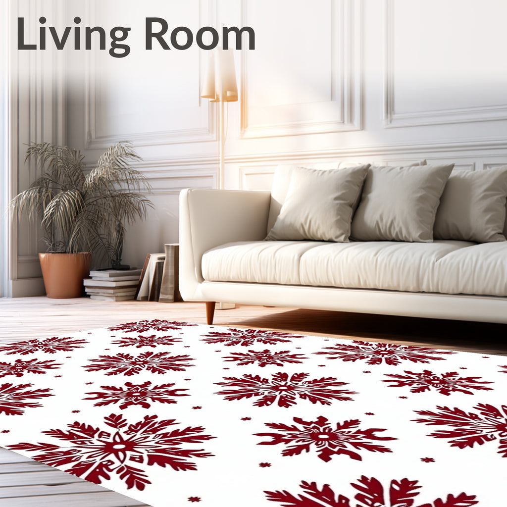 Deep Red Snowflake Imprint Rug