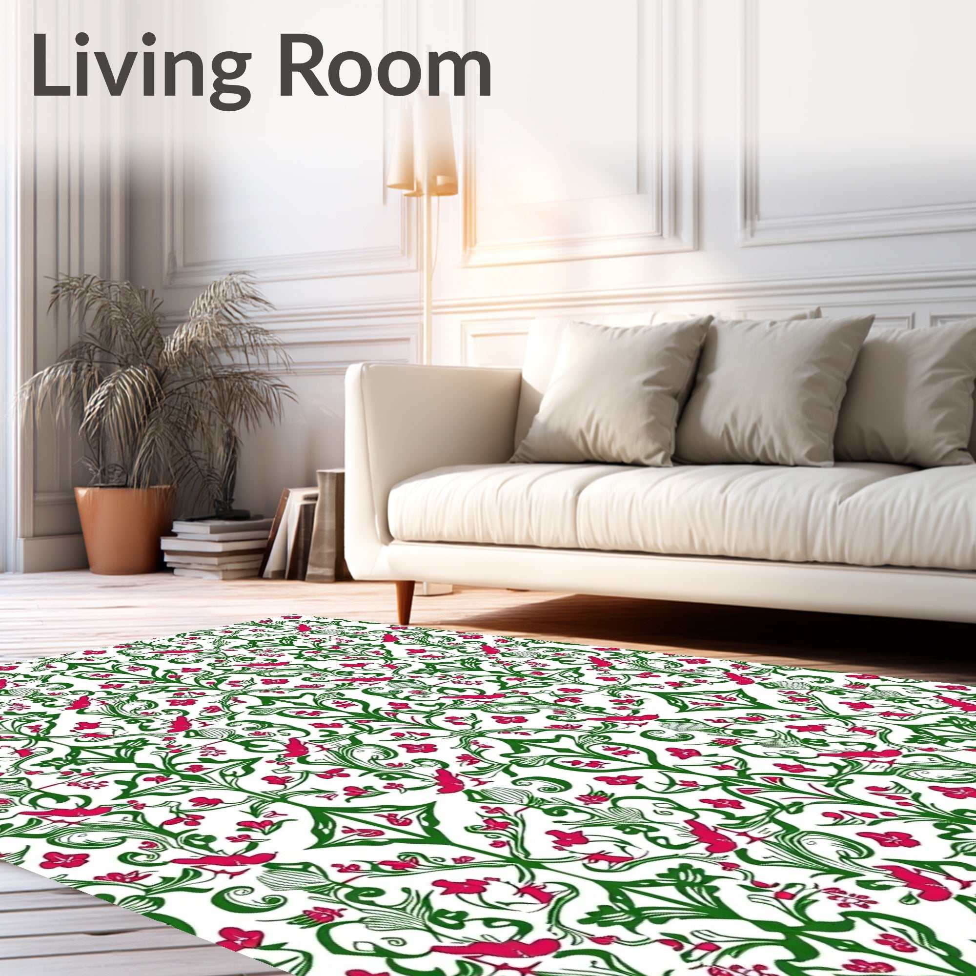 Vibrant Floral Vine Bird Pattern Rug