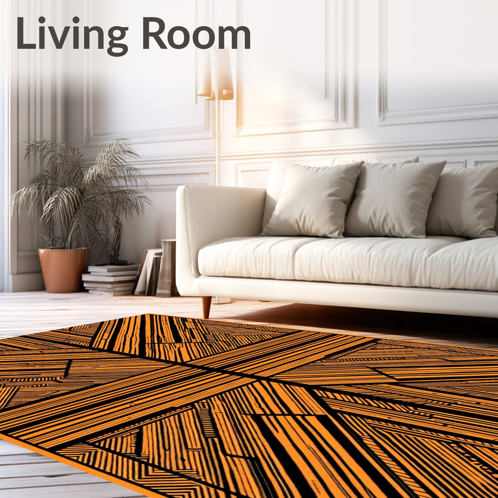 Striking Orange Black Linear Design Rug
