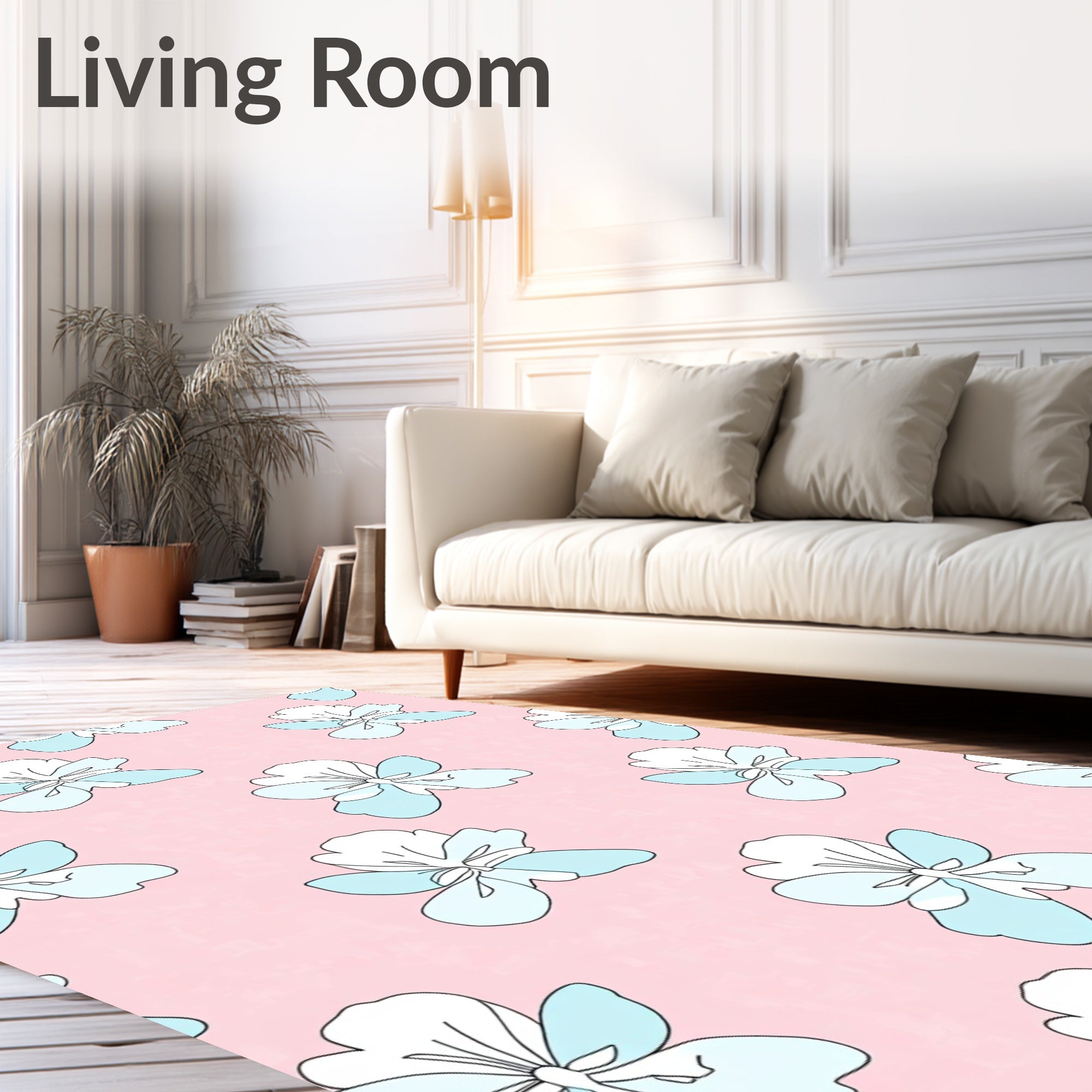 Delicate Blue White Floral Pattern Rug