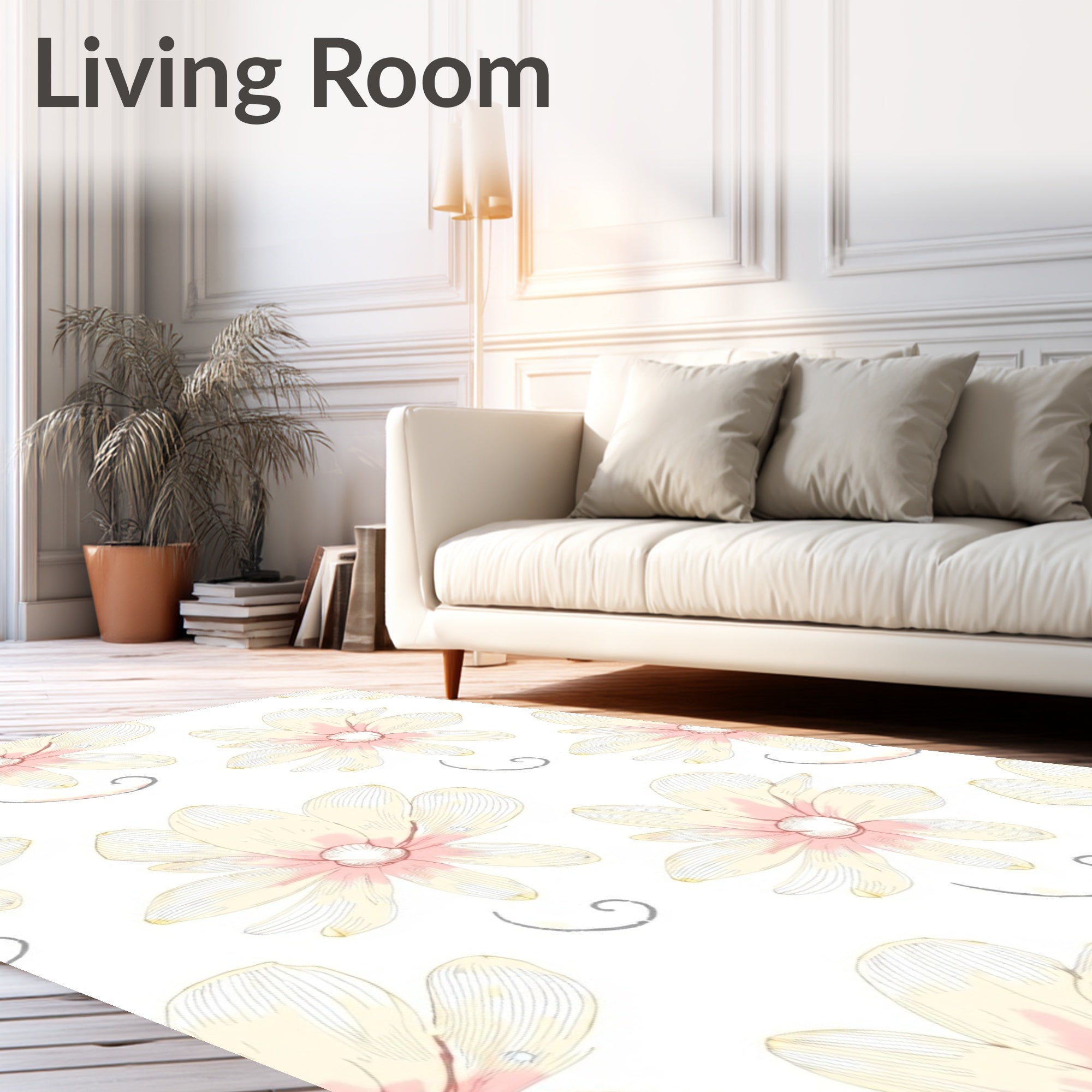 Floral Swirl Pastel Cream Design Rug