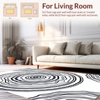 Concentric Black and White Abstract Design Rug