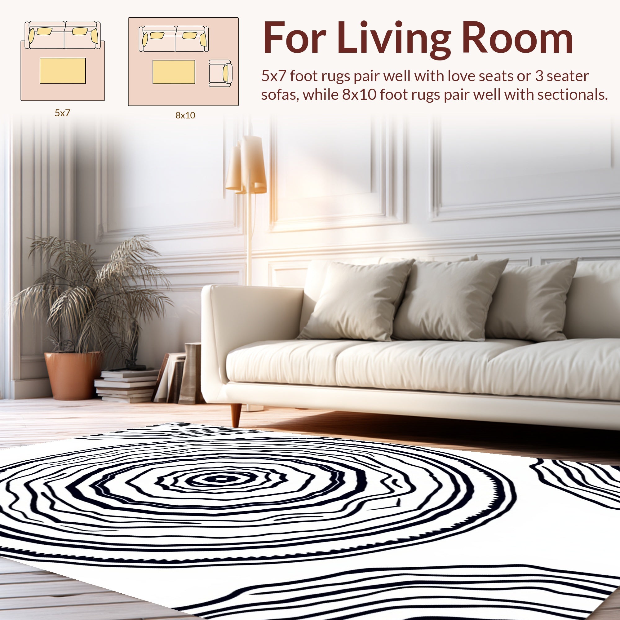Concentric Black and White Abstract Design Rug