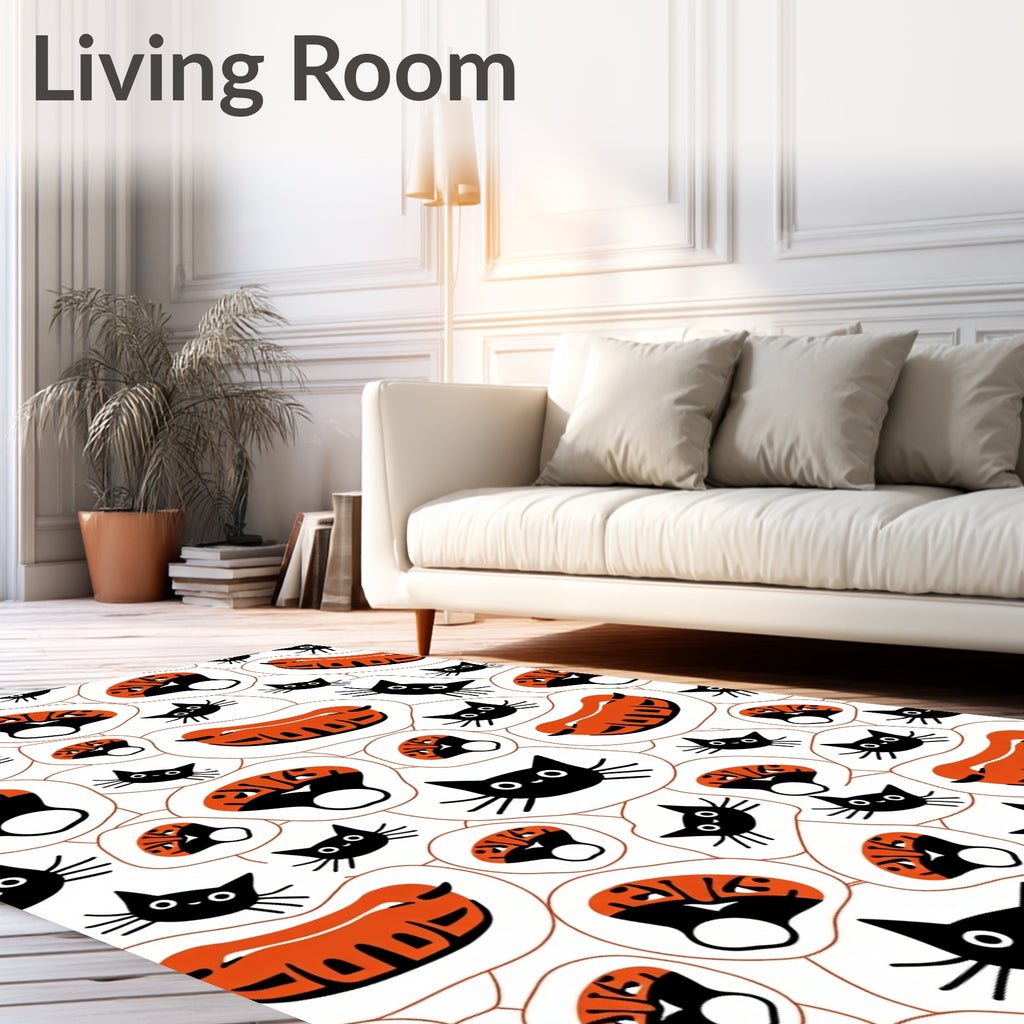 Whimsical Black Cats Orange Shapes Rug