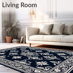 Classic Black Ivory Floral Scroll Border Rug