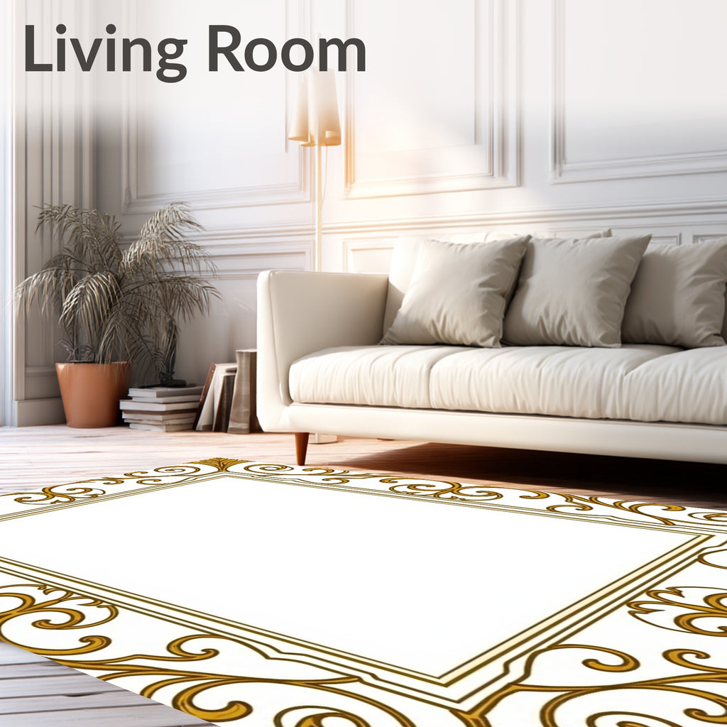 Ornate Gold Scrollwork Square Rug