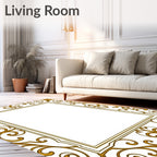 Ornate Gold Scrollwork Square Rug