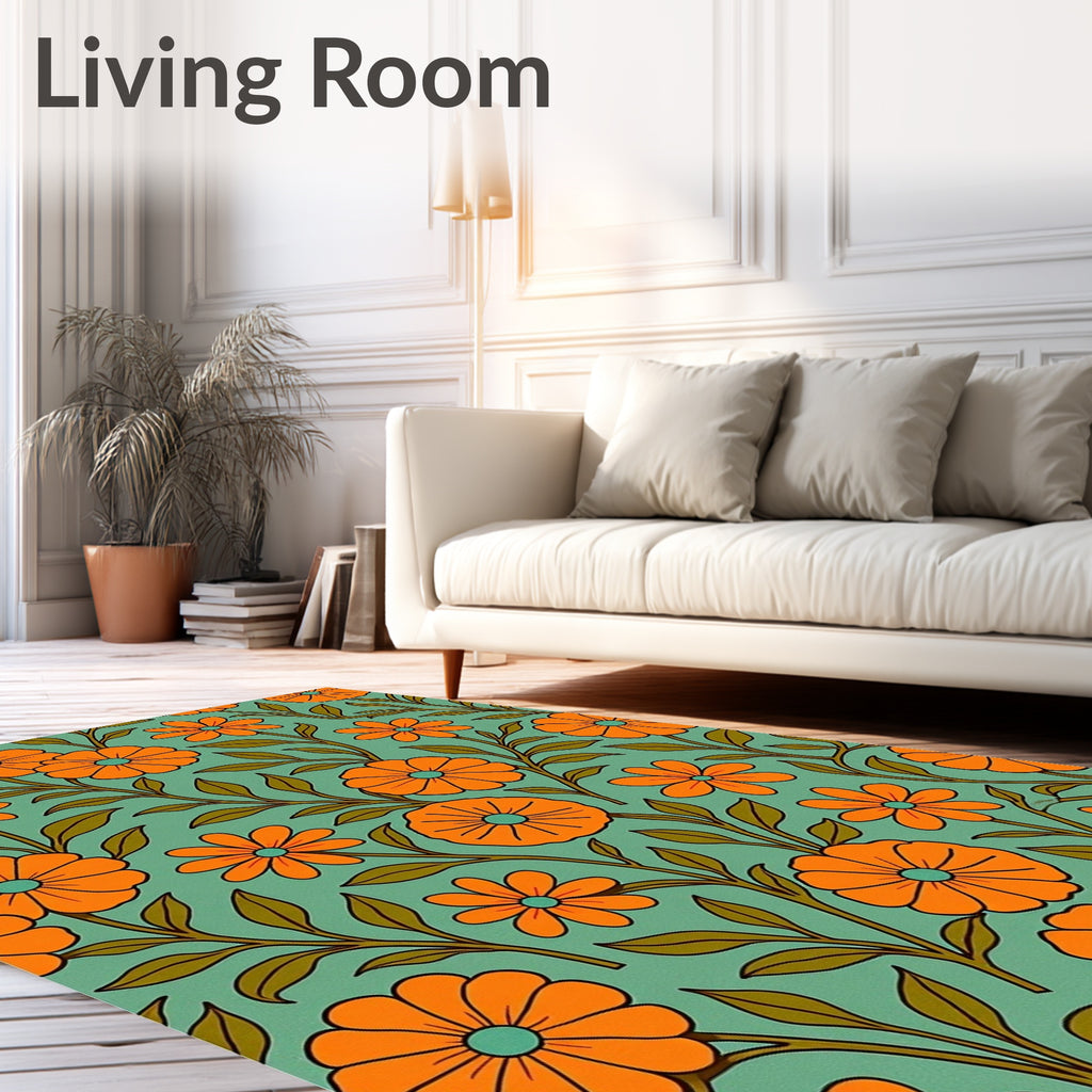 Retro Orange Daisy Floral Pattern Rug
