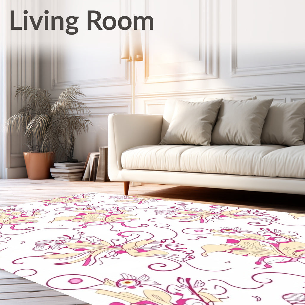 Pink Cream Floral Swirl Design Rug