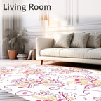 Pink Cream Floral Swirl Design Rug