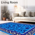Intricate Floral Patterned Blue Rug