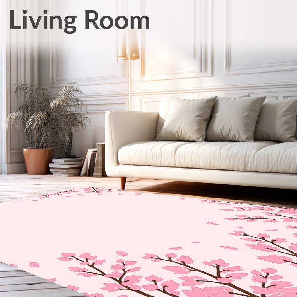 Pink Blossom Branches Falling Petals Rug