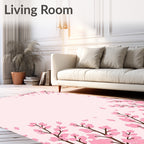 Pink Blossom Branches Falling Petals Rug