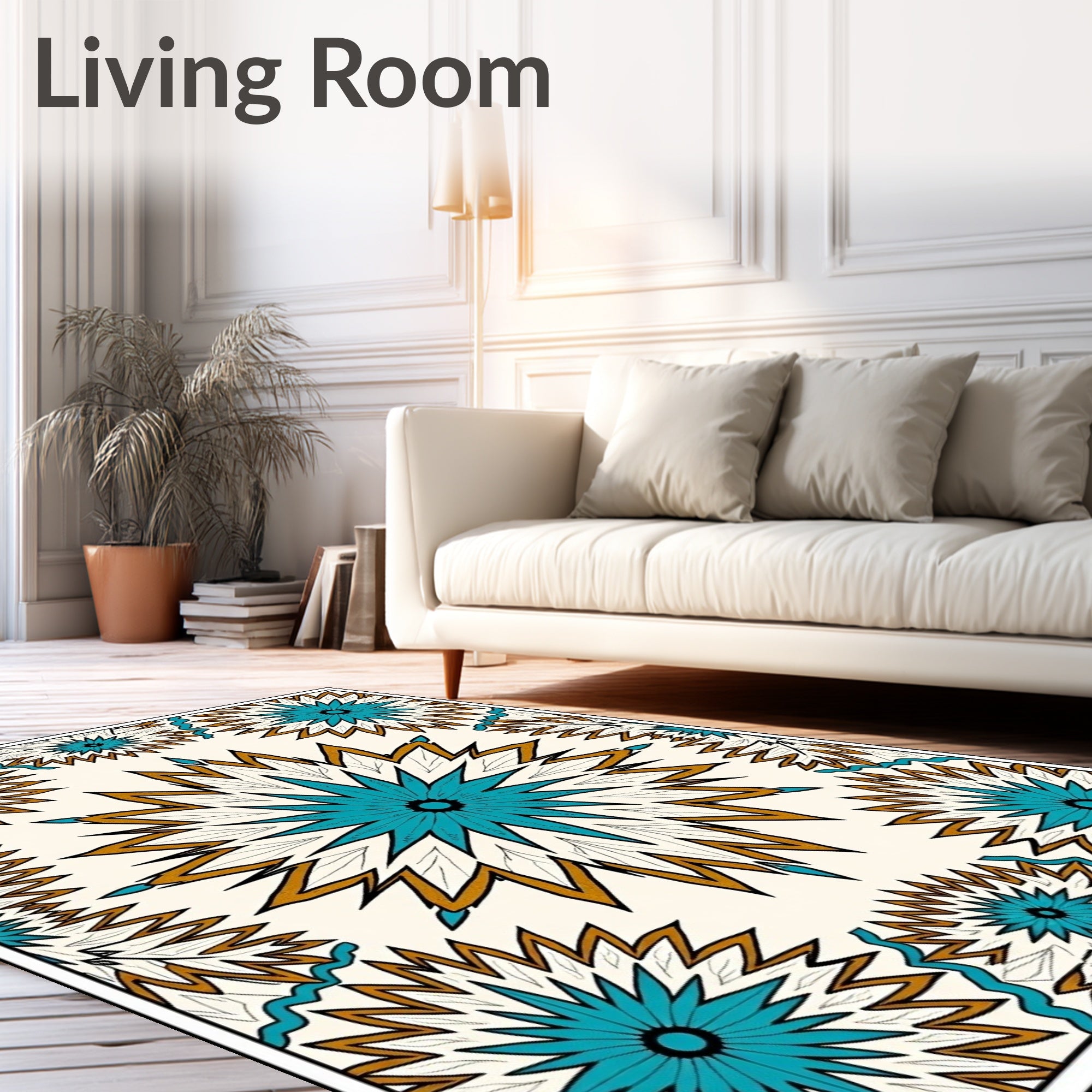 Bold Teal Gold Sunburst Medallion Rug
