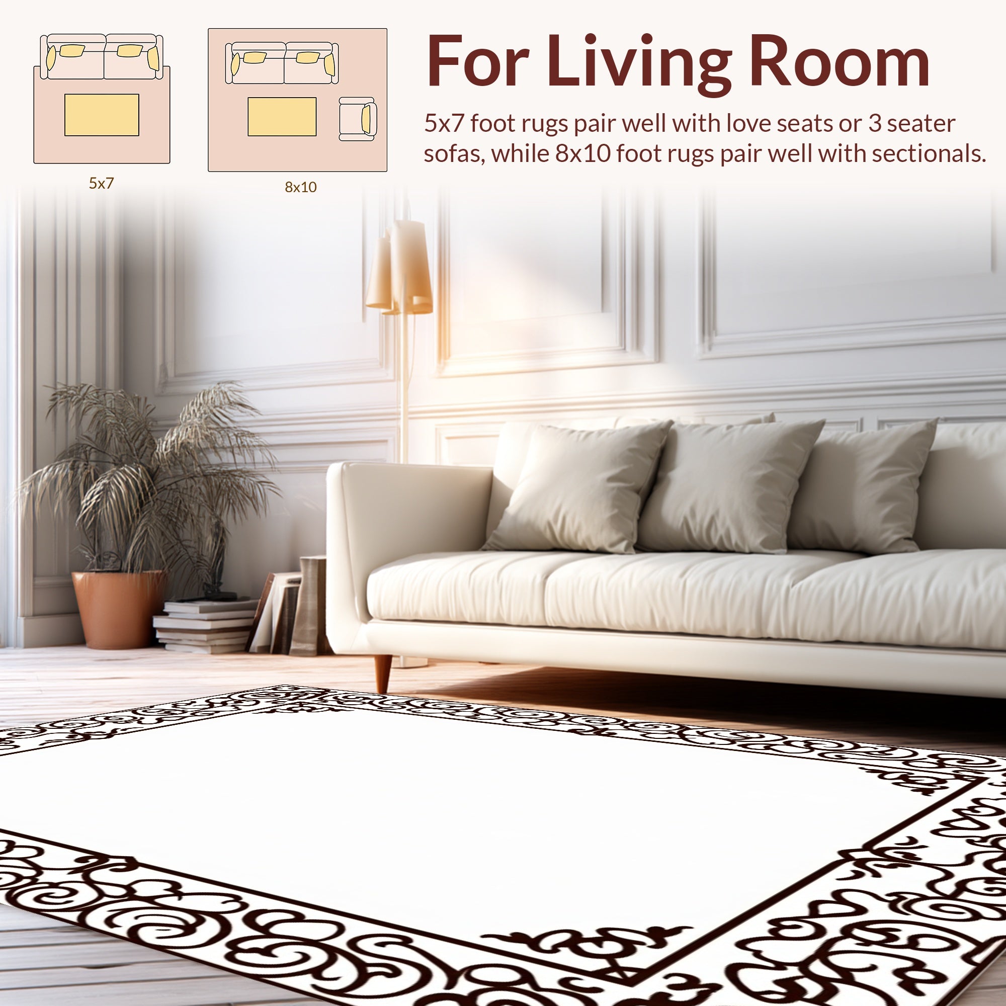 Elegant Scrollwork Floral Border Design Rug