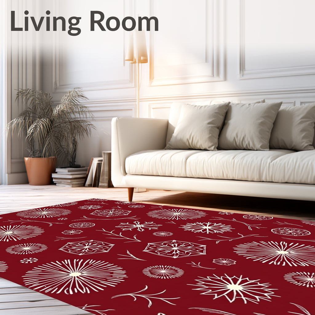 White Snowflake Sunburst Geometric Pattern Rug