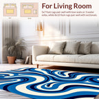 Abstract Blue Wave Pattern Rug