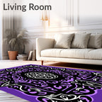 Ornate Purple Black Scroll Pattern Rug