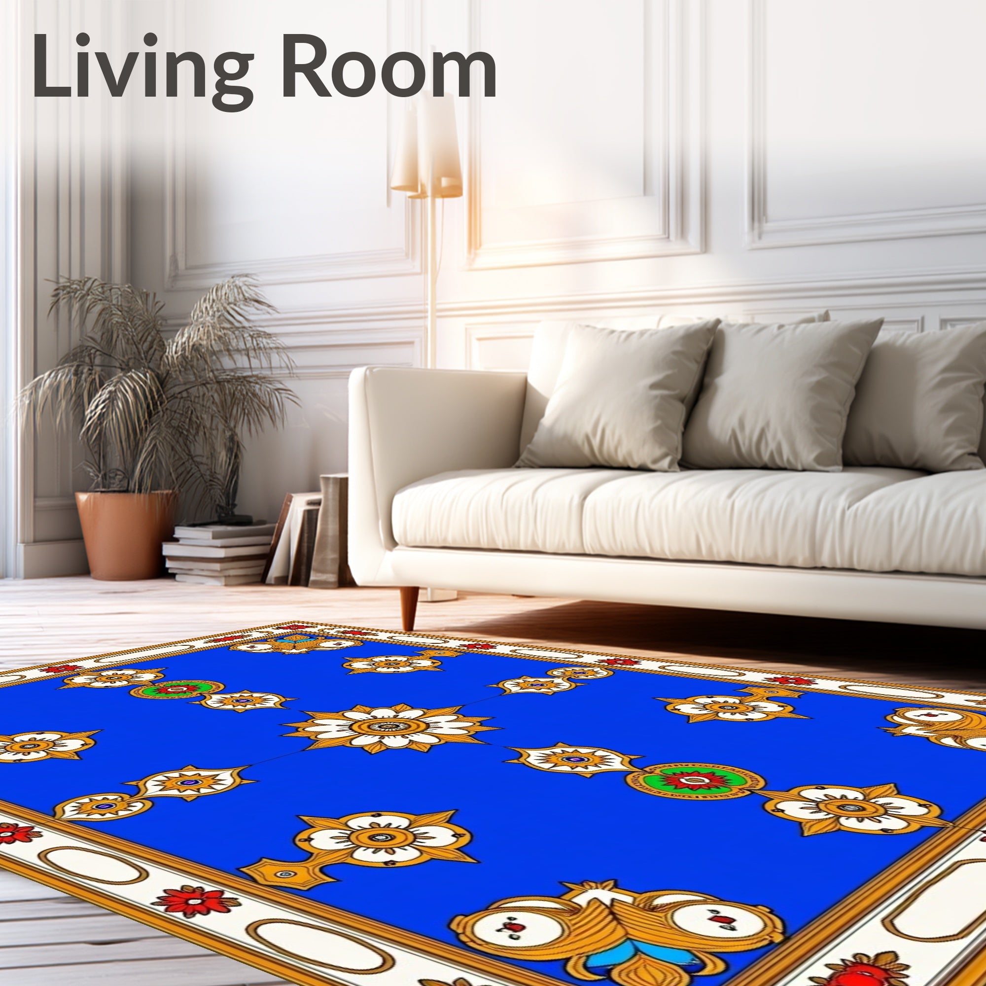 Whimsical Blue Floral Owl Rug