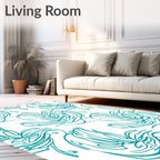 Turquoise Floral Continuous Line Pattern Rug