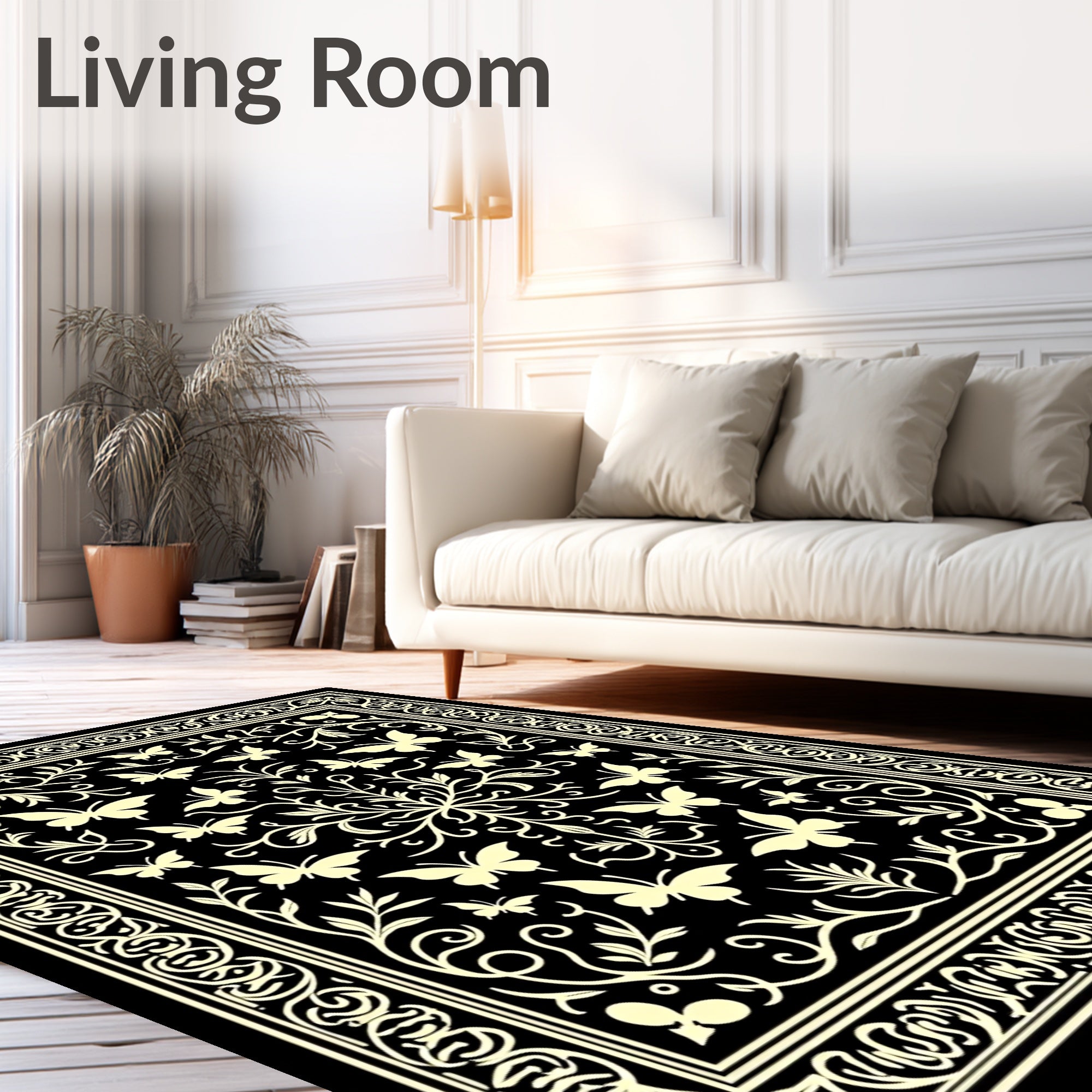 Elegant Butterfly Floral Vine Art Rug