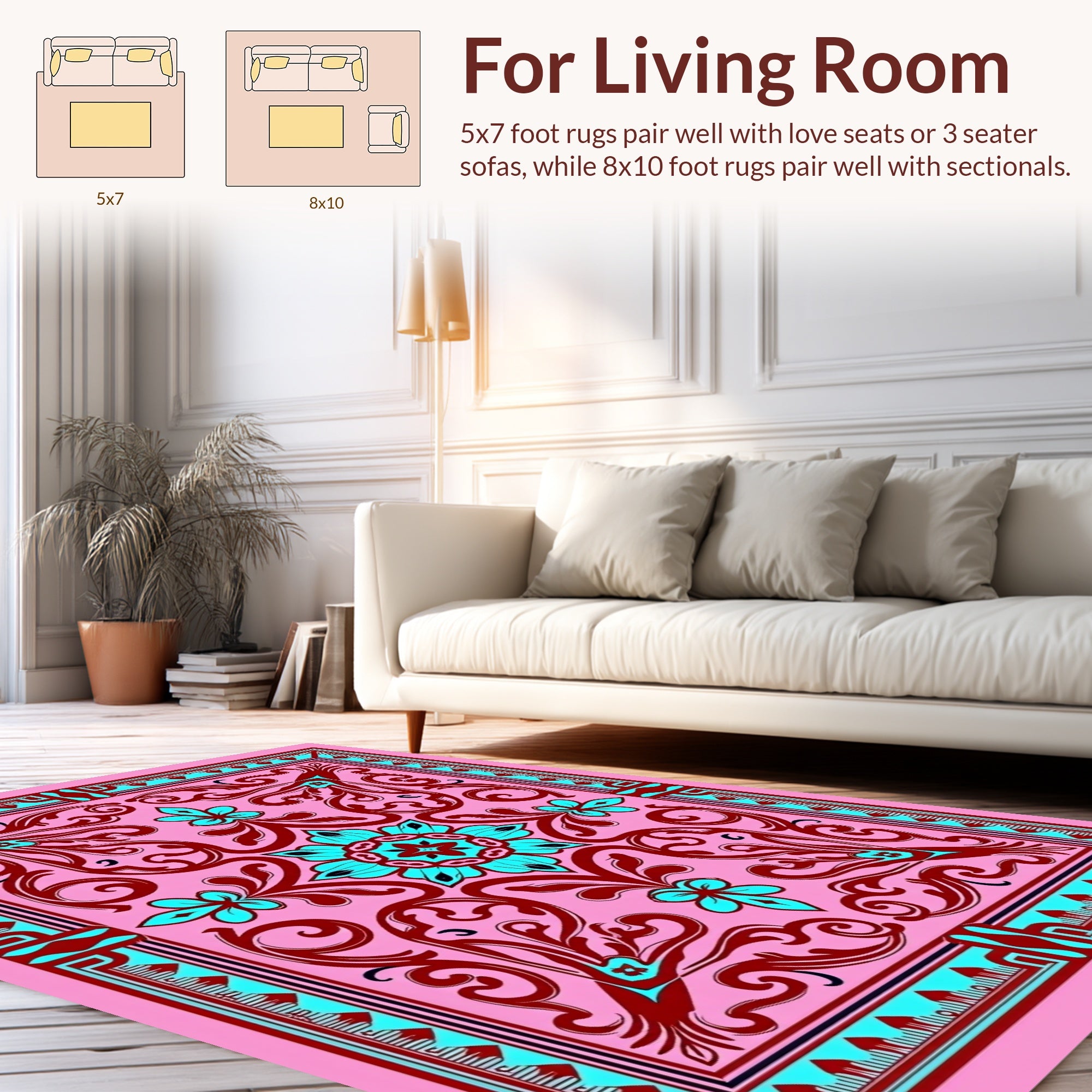 Vivid Floral Medallion Scroll Pattern Rug