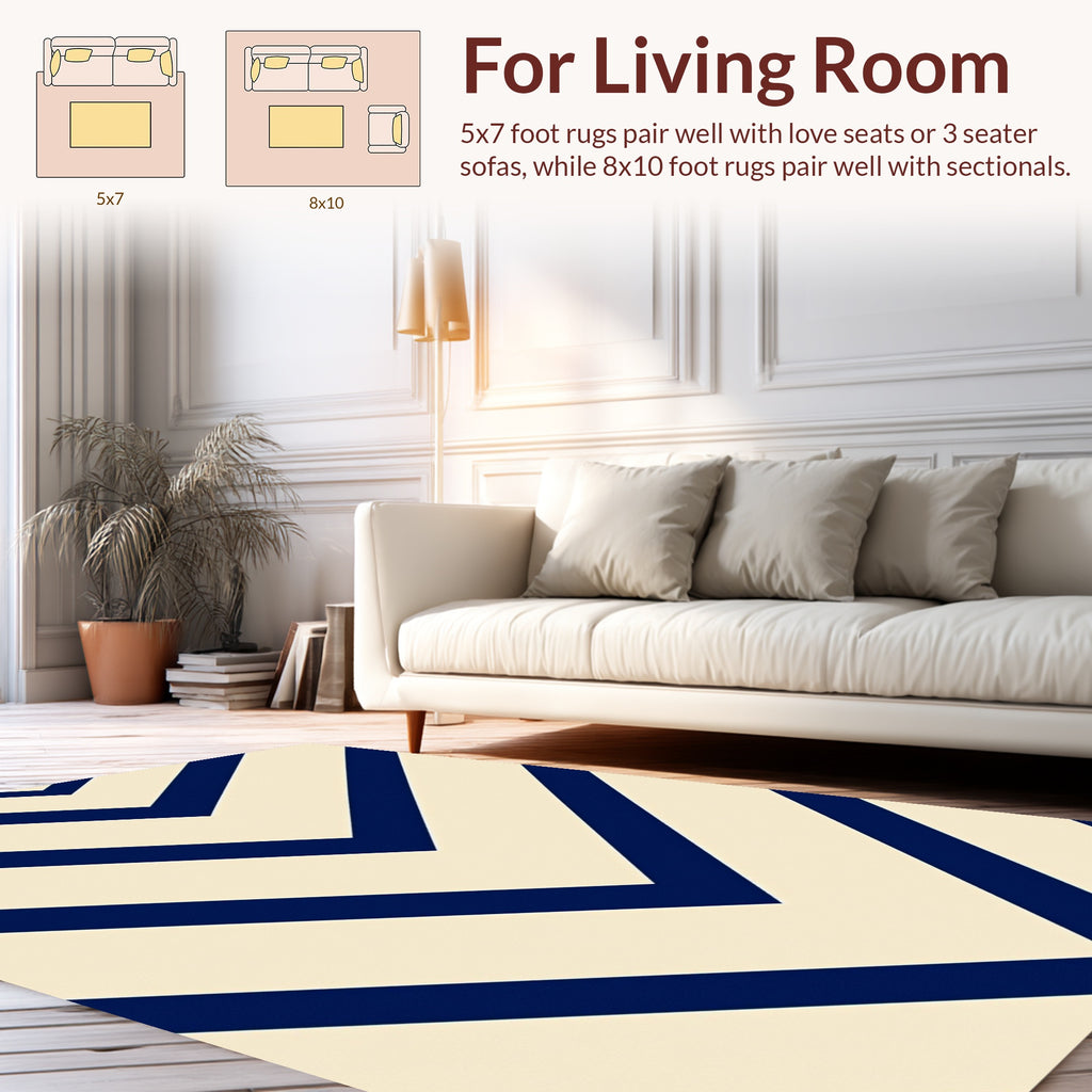 Navy Blue Chevron Pattern Rug