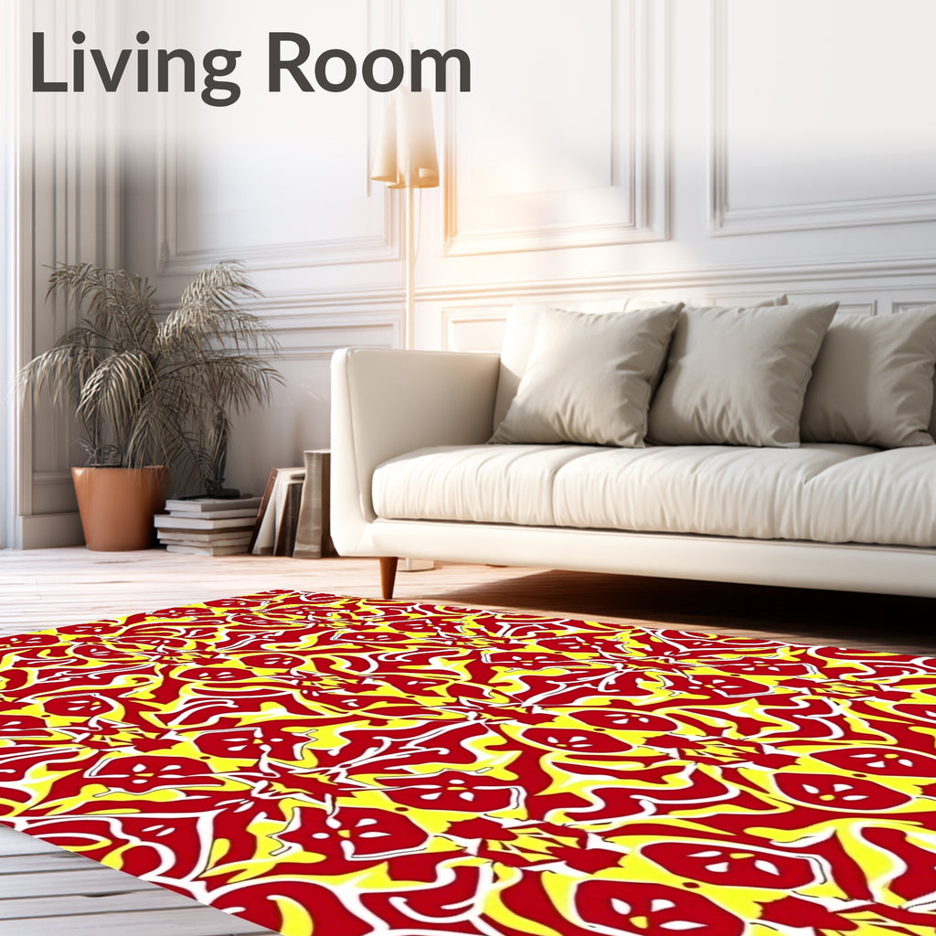 Bold Red White Yellow Symmetry Rug