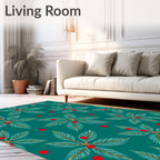 Green Teal Palm Leaf Red Berry Rug
