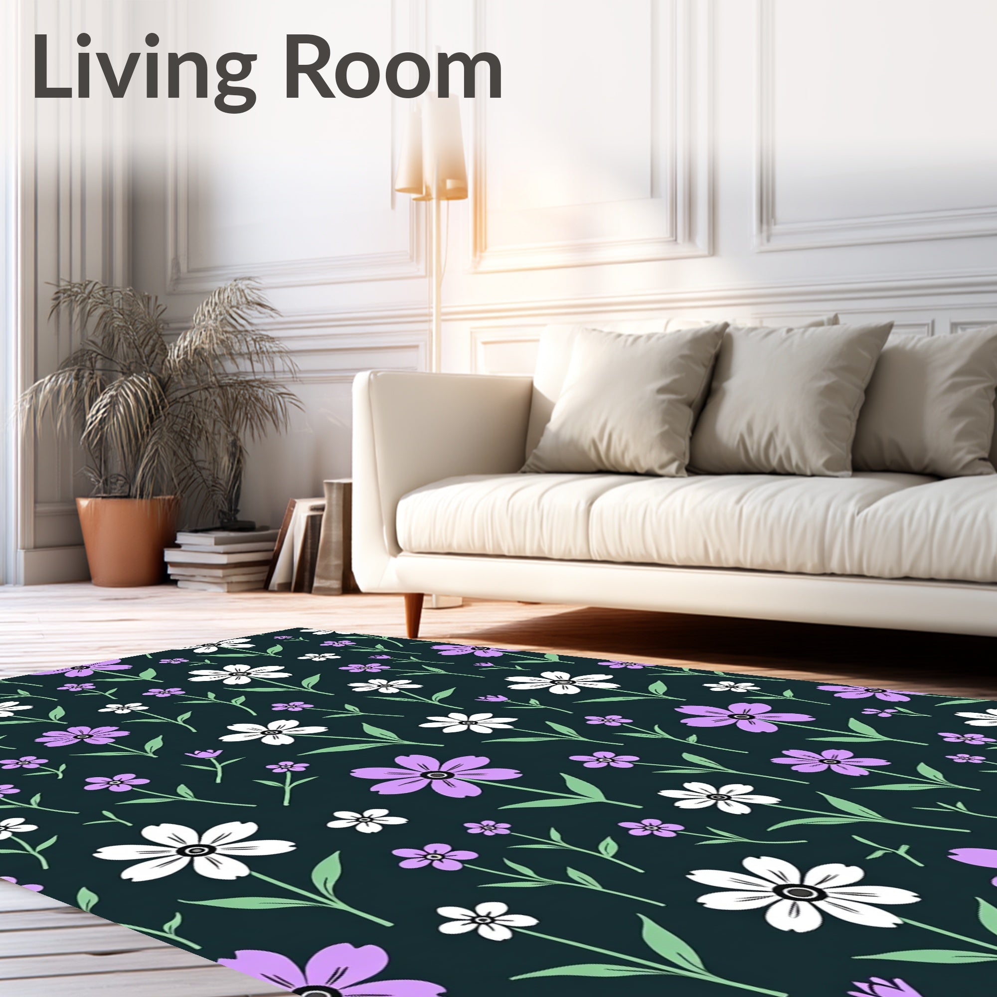 Floral Garden Lavender White Pattern Rug